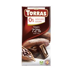 TORRAS 多樂 72%醇黑巧克力 75g，無糖黑巧克力，獨立包裝，濃郁可可風味，健康零食, 1片