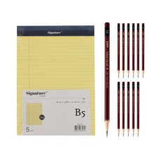시그니처 리갈패드 B5 5p + 유니볼 연필 2H 12p, 옐로우(리갈패드), 1세트