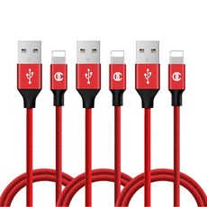 디씨네트워크 니트로 페브릭 라이트닝 8핀 고속충전 아이폰 케이블 3p, 레드, 1.5m, 3개