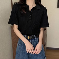 앤드스타일 여성용 슬림골지 카라 반팔 티셔츠 262411