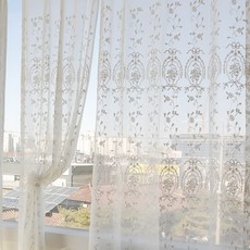 앤코튼 플라워바스켓 리본 자수 차르르 쉬폰 커튼 핀스타일