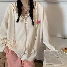 러블리 하트 자수 오버핏 임산부 후드집업
