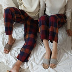 테라우드 커플용 도톰 면 기모 체크 파자마 바지 A타입