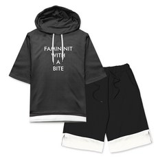 와이티클로젯 데일리컬러 반팔후드 반바지 세트