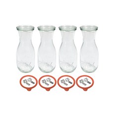 WECK 쥬스형 유리 저장병 530ml No.764 4p + 뚜껑 4p + 고무링 4p + 클립 8p 세트, 1세트