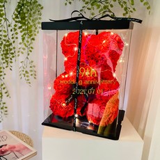 Lovely Farm花朵熊玩偶+專用盒+緞帶裝飾+LED燈泡+文字貼紙全組合 紀念日 L, 紅色, 1組