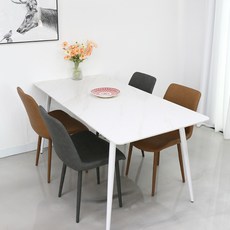참갤러리 코나 통세라믹 1600 6인용 식탁 + 의자 4P 세트 방문설치, 화이트(식탁),브라운+그레이(의자)