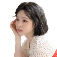 여성용 수제 레이스프론트 통 단발가발 코튼펌 형상기억인모, 내츄럴블랙, 1개 - 레이스프론트가발