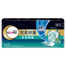 Kotex 靠得住 完美封漏長夜抑菌棉柔系列夜用衛生棉 護翼型, 28cm, 42片, 1組