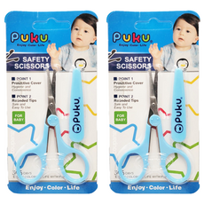 PUKU 藍色企鵝 微笑安全剪刀，含保護蓋，圓角設計, 2支