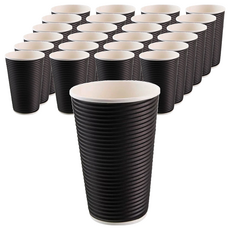 瓦楞不燙杯, 16oz 黑色, 直徑90 x 130mm, 25個, 瓦楞橫紋杯, 2包
