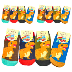 JY SOCKS 靴下屋 兒童款直版襪 12雙, 台灣製, 襪底有止滑顆粒, 霸王龍, 3~6歲 15~18cm