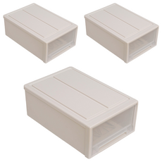 收納部屋 透明抽屜收納盒8L, 3入, 31 x 22 x 11.5cm, 米色, 抽屜收納箱, 3個