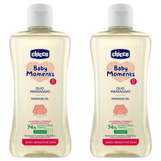 Chicco 敏弱肌寶貝嬰兒潤膚按摩油, 74%天然成分, 含棉花籽油和維他命E, 100%可回收容器, 適合乾性及極乾性肌膚, 200ml, 2瓶