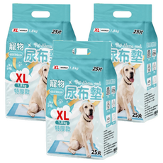 寵物尿布墊, 柔軟細膩 瞬間吸水, 底部防漏, S M L XL, XL(60 x 90cm), 25片, 3包