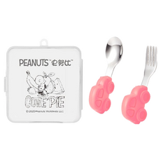 PEANUTS 史努比 嬰兒短柄叉勺組 277 EW360P, 1組, 汽車粉色