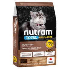 Nutram 紐頓 全齡貓 無穀全能天然乾飼料 T22 火雞+雞肉, 5.4kg, 優質蛋白強健肌肉, 多種莓果幫助泌尿道保健, 芹菜種子幫助膀胱健康, 雞肉 + 火雞肉, 1袋