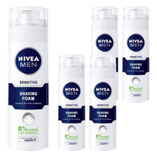 NIVEA 妮維雅 MEN 男士極淨刮鬍泡, 專為男士設計 減少刺激不適, 豐富柔細泡沫 刮鬍更舒適, 無酒精溫和配方, 200ml, 5瓶