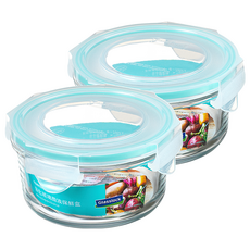 Glasslock 格拉氏洛克 圓形強化玻璃微波保鮮盒 400ml, MCCB040(RP525), 2個