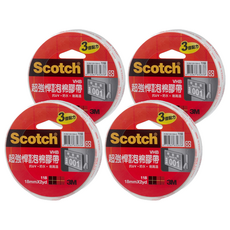 3M Scotch 超強悍VHB雙面泡棉膠帶, 耐高溫 防水 抗UV 三倍黏力 18mmx2yd, 18mm, 4個