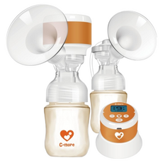 C-more 新貝樂 小橙樂 三合一雙邊電動吸乳器 180ml 雙邊吸乳 舒適集乳, 1組, 橙色