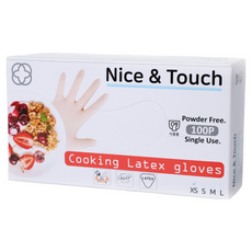 Nice&Touch 萬用料理乳膠手套100個, 無粉一次性, 左右通用 食品用, 白色, 中(M), 1盒