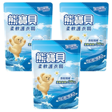 熊寶貝 柔軟護衣精補充包 沁藍海洋, 7合1護衣功效, 含透氣因子, 1.84L, 3袋
