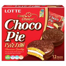 LOTTE 樂天 巧克力派 12個 Set, 經典巧克力風味蛋糕, 中間夾棉花糖內餡, 336g, 1盒