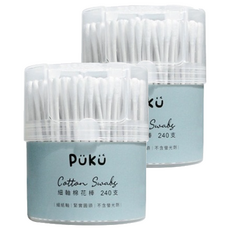 PUKU 藍色企鵝 細紙軸棉花棒240支, 安全紙軸設計, 棉球不易脫落, 特殊棉頭設計, 清除耳垢更徹底, 棉部及軸心符合安全標準, 不含螢光劑, 240支, 2盒