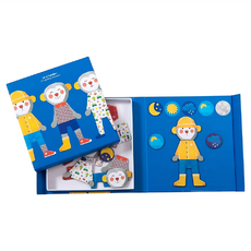 Moulin Roty 磁鐵書遊戲 天氣與穿著, 30個磁鐵, 天氣穿搭遊戲