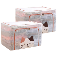 超大透明防水雙開收納箱 萌貓款 22L, PVC材質, 尺寸40cmx29cmx20cm, 40 x 29 x 20cm, 橘色, 2個