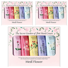 MediFlower 秘密花園護手霜禮盒 Set 5條, 蓮花 薰衣草 牡丹 白百合 薔薇, 韓國原裝進口, 3盒