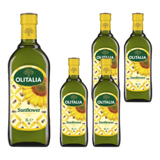 OLITALIA 奧利塔 頂級葵花油, 義大利原裝進口, 品質安全的食用油, 不飽和脂肪酸88%, 中高溫烹調適用, 1L, 5瓶