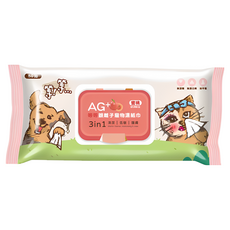 等等 Ag+銀離子寵物濕紙巾 3in1 清潔/低敏/滋潤, 80抽, 1包