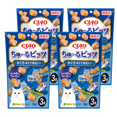 INABA CIAO 啾嚕 迷你捲心塊 3包 Set, 方便餵食，設計貼心，無添加防腐劑，安心選擇，外層蓬鬆，口感豐富, 鮪魚+干貝, 36g, 4袋