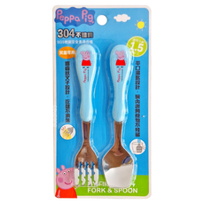 Peppa Pig 粉紅豬小妹 304不鏽鋼 造型餐具組 兒童專用 叉子湯匙組, 藍色 PP68141b, 叉子 + 湯匙, 1組