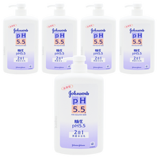 嬌生嬰兒 PH5.5 2合1潤膚沐浴乳, 溫和潔膚配方, 保濕滋潤二合一, 不含皂, 1L, 5瓶