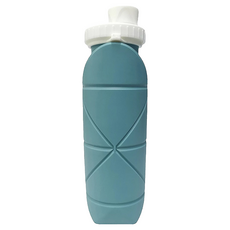 無毒矽膠摺疊運動水壺, 食品級矽膠, FDA檢測認證, 不含BPA, 輕量135g, 折疊後體積減少80%, 厚度只有5CM, 綠色, 600ml, 1個