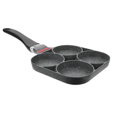 MiyAco 米雅可 黑晶四格厚實煎蛋多用鍋 19cm, 適用電磁爐、電爐, 無鉚釘一體設計, 底部不沾處理 易清洗, 1個