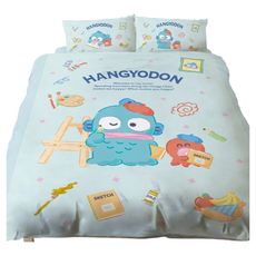 HANGYODON 人魚漢頓 磨毛卡通床包 + 枕套2件組 台灣製 100%聚酯纖維, 雙人, 人魚漢頓小小插畫家