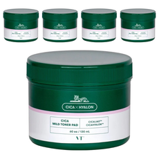 VT COSMETICS 老虎積雪草溫和爽膚棉, BHA成分, 雙面設計, 清潔毛孔, 60ea/130ml, 60片, 5罐
