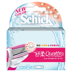 舒適牌 Schick 舒柔 Quattro 女用除毛刀替換刀片，添加木瓜精華及珍珠複合物，2入裝, 2個, 1盒