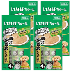 INABA 啾嚕 狗用肉泥 綜合營養食 雞肉口味 14gx4入 日本國產 綠茶消臭成分配方 條狀包裝, 雞肉, 56g, 4袋