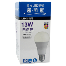 EVERLIGHT 億光 超節能 LED球泡燈 13W 自然光 E27燈頭, 1個