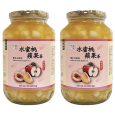 韓味不二 水蜜桃蘋果茶果醬，富含果肉，補充能量, 1kg, 2罐