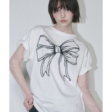 론론 RONRON BIG RIBBON LINE T SHIRT WHITE BLACK188474