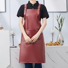 PU 방수 부드러운 인조 가죽 앞치마 주방 맨들 레스토랑 네일 헤어 미용실 작업 앞치마, 7) burgundy
