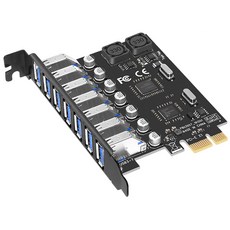 USB 3.0 PCI-E 확장 카드 어댑터 7 포트 허브 어댑터 외부 컨트롤러 PCI-E Extender PCI Express 카드 바탕 화면 용, 하나, 검정, 1)VIA Chip, 1개