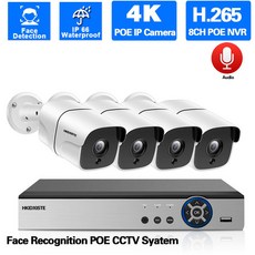 얼굴 감지 4K POE IP 카메라 영상 감시 시스템 세트 실외 거리 8MP CCTV 카메라 보안 시스템 세트 P2P 8CH NVR 세트, 없다, 미국 플러그, 4k 8채널 NVR 4개의 캠, 1개
