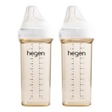 헤겐 대용량 젖병 330ml 트윈팩 + 꼭지, 3단계, 화이트 + 투명
